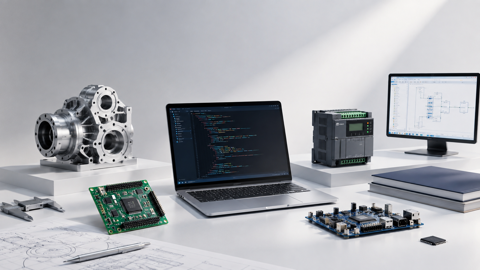 星槎科技研发工作台：机械部件、单片机、PLC 与软件